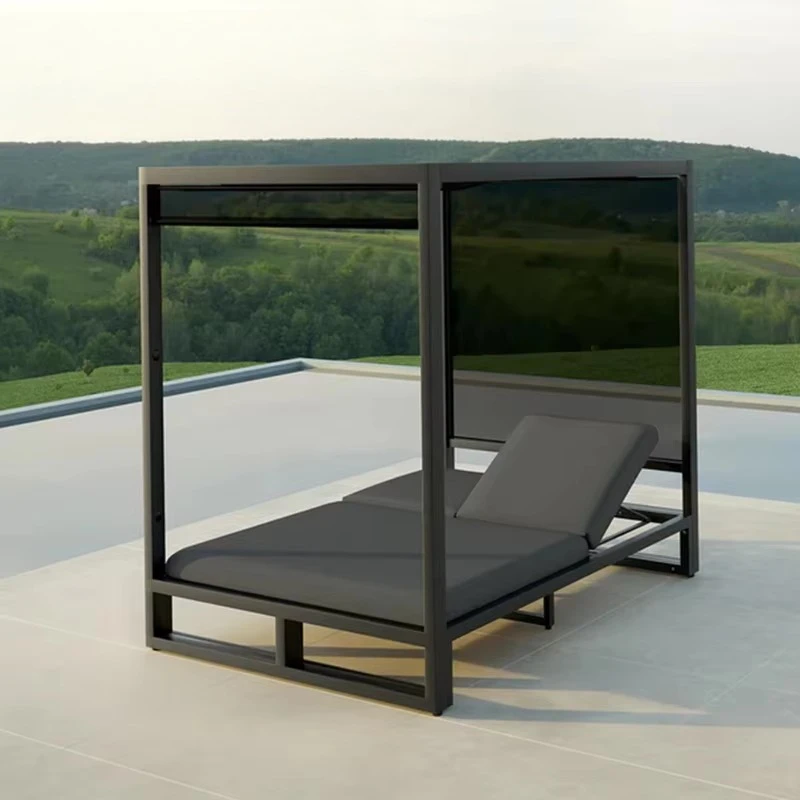 Wholesale Popular Double Bed Sunshade Aluminum-Framed Chaise Loungers for Modern Patio Lounges in the Garden