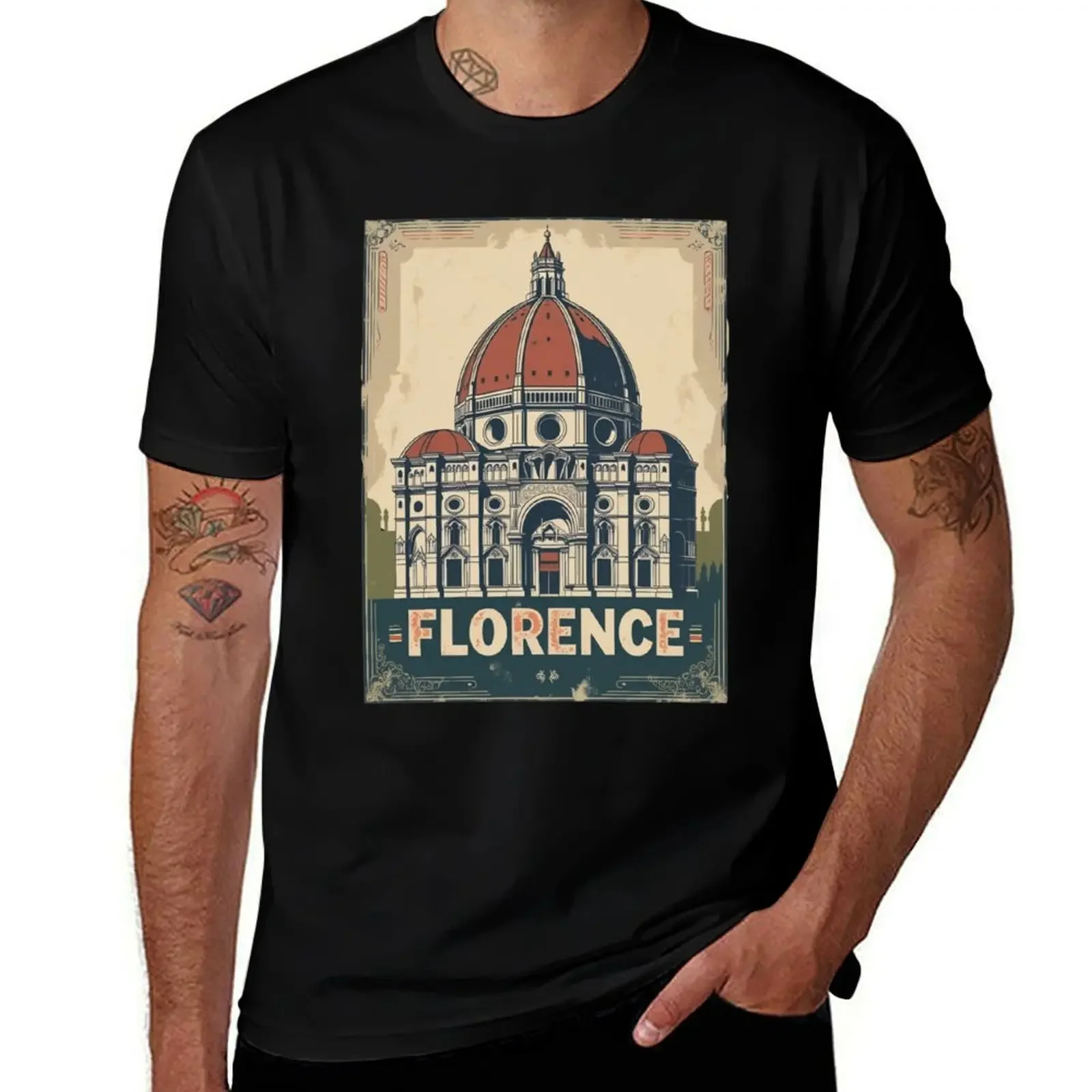 

A Retro-Style Travel Poster of Florence T-Shirt customs design your own blue archive luxury t-shirt t shirts for men pack