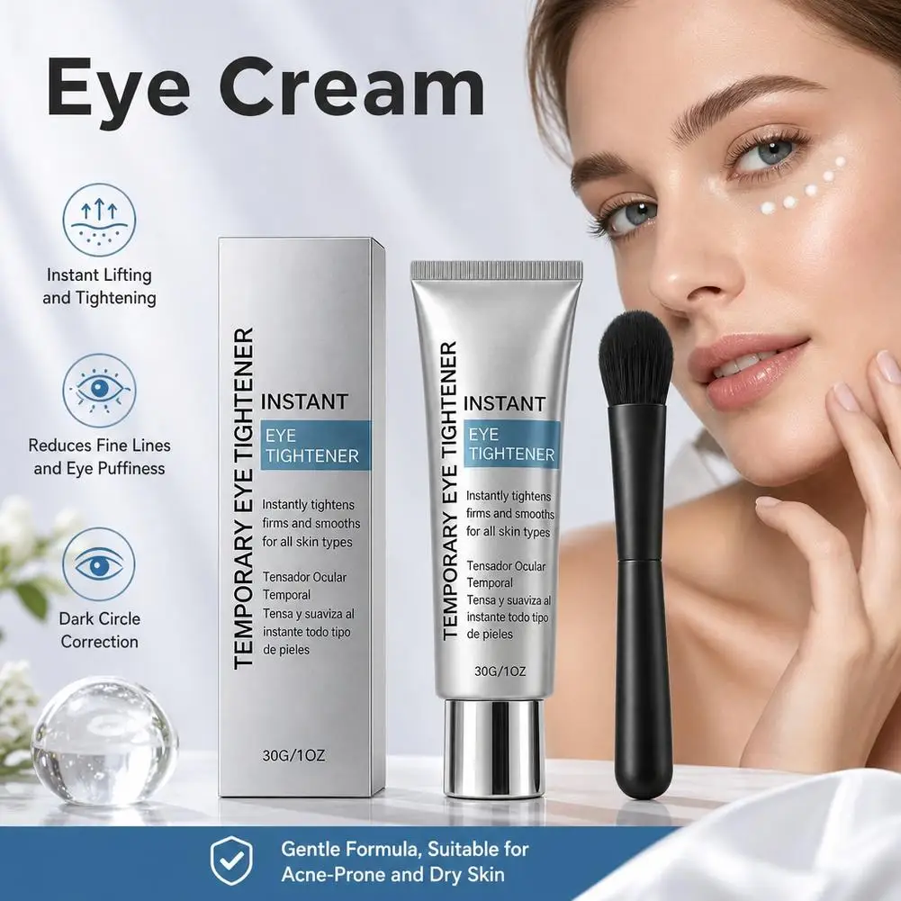 Instant Temporary Eye Tightener with Soft Brush Applicator Lifting Collagen Eye Essence Gel Reduce Puffiness Black Eye Circle