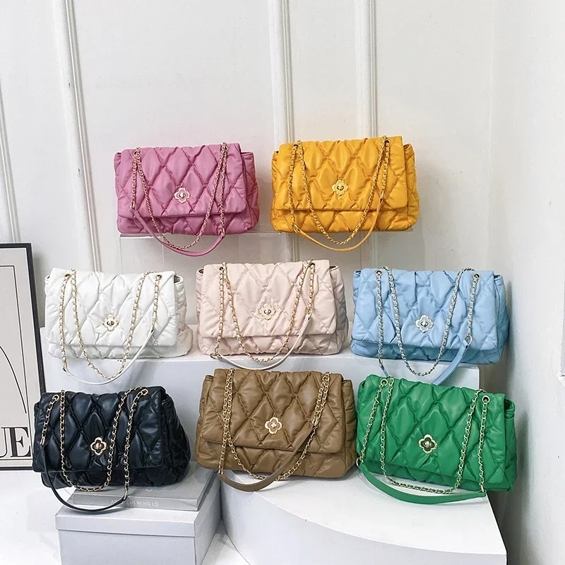 2024 New Luxury Handbags Famous Brand Designer Lady Green Quilted Shoulder Crossbody Bags Pu Leather Women Underarm Handbag