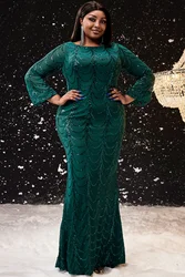 Sexy feminino plus size vestido de noite verde em torno do pescoço manga longa glitter lantejoulas sereia maxi vestido 2025 vestidos de gala