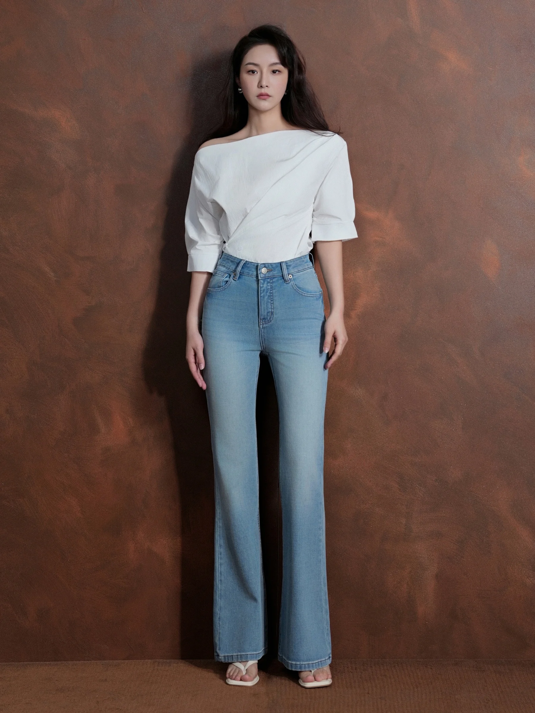 

High Waist Slimming Micro Flared Jeans Women's Spring New Sle Four-Sided Elastic Casual Faionable Denim Pants