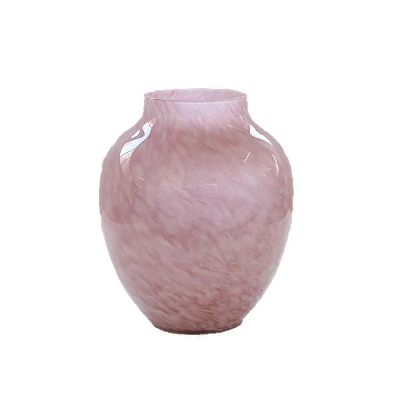 

Medieval light pink glass vase flower tulip round bucket flower ware living room decoration pendulum