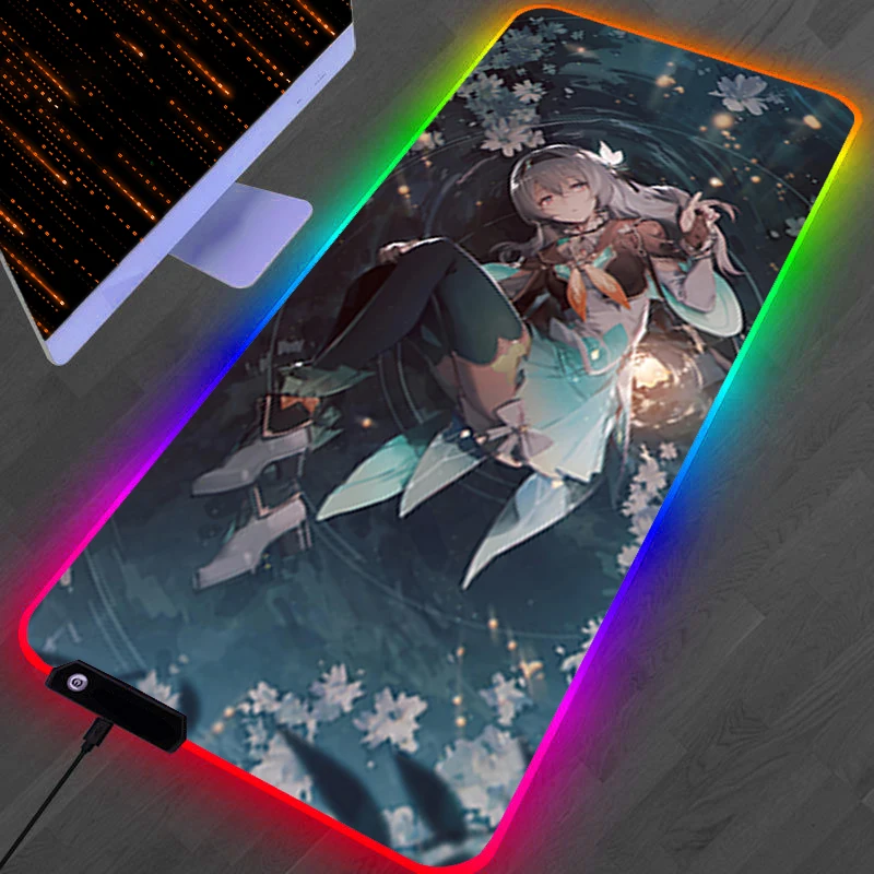 RGB LED Mouse Pad PC Accessories Mousepad Non Slip Extended Pad H-honkai Star Rail Firefly Rubber Keyboard Pad Gaming Desk Mat