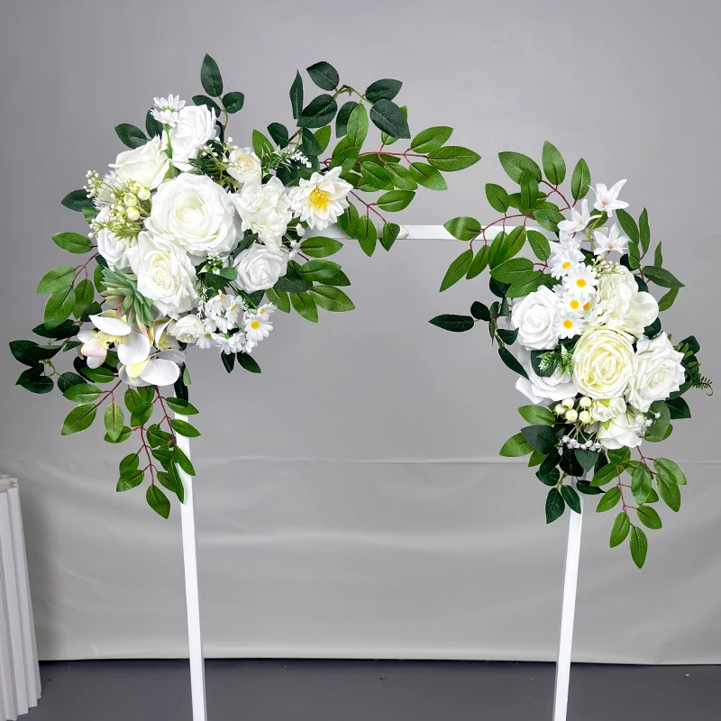 2pcs Set White Artificial Corner Triangle Flowers Garland Wedding Arch Backdrop Decor Runner Wall Arrange Flower Row