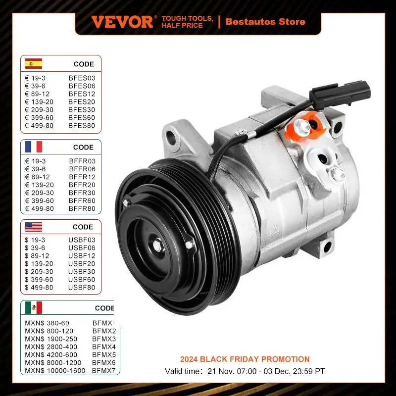 VEVOR Auto AC Compressor for Chrysler Voyager/Dodge Caravan/Plymouth Car Air Conditioning Compression System Rapid Refrigeration