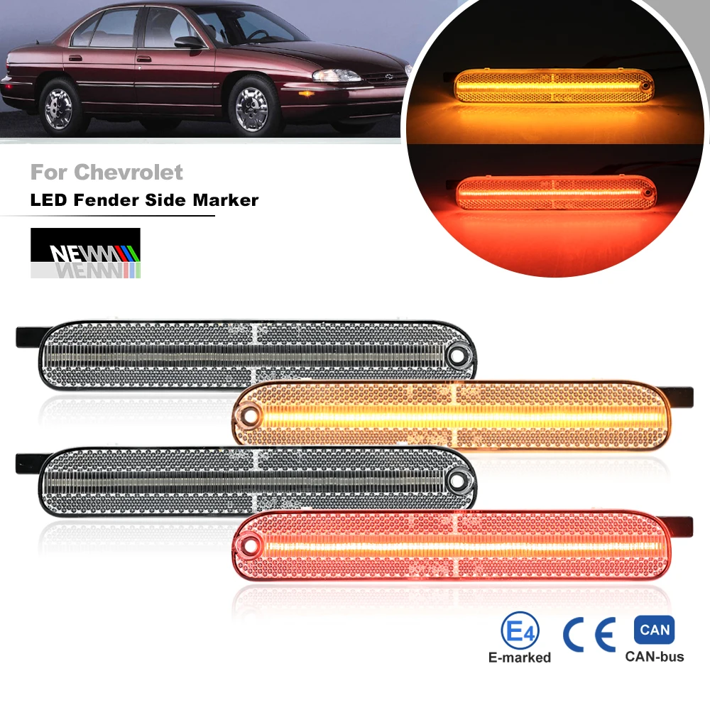 

4PCs For Chevrolet Lumina 1995-2001 Monte Carlo 1995-1999 LED F&R Amber Red Fender Side Marker Lights Auto Parking Lamps