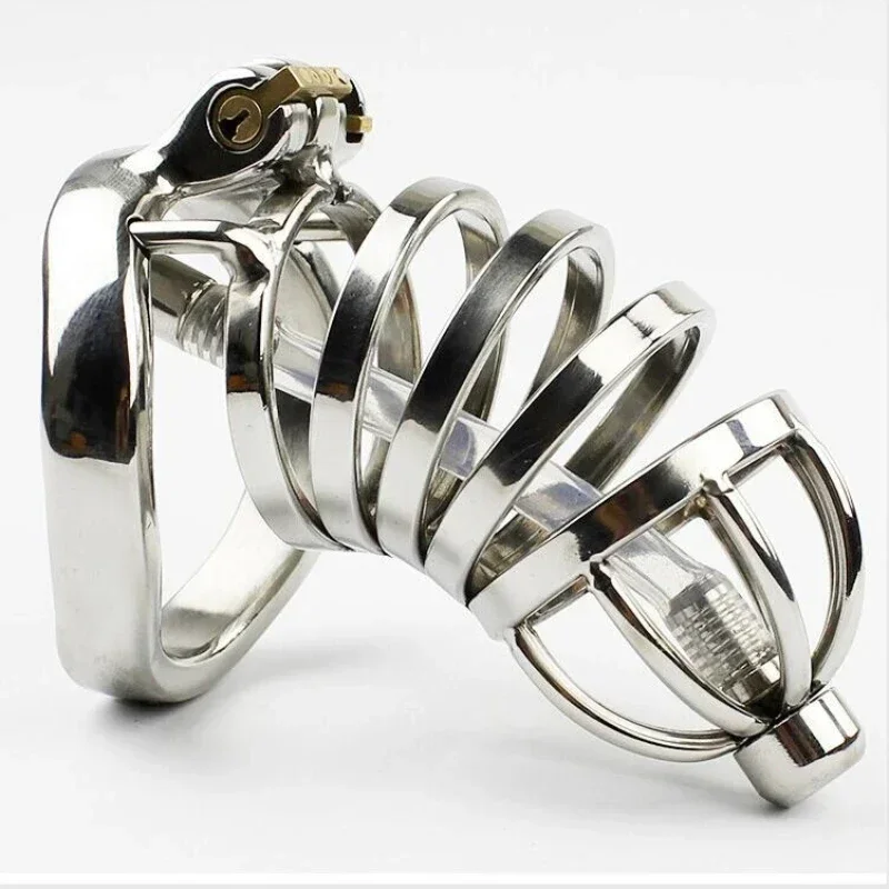 Metal Chastity Lock Cock Cage Penis Ring Anti-Cheating Male Chastity Belt with Catheter Adult Games Adult Sex Toy for Men Gay 18