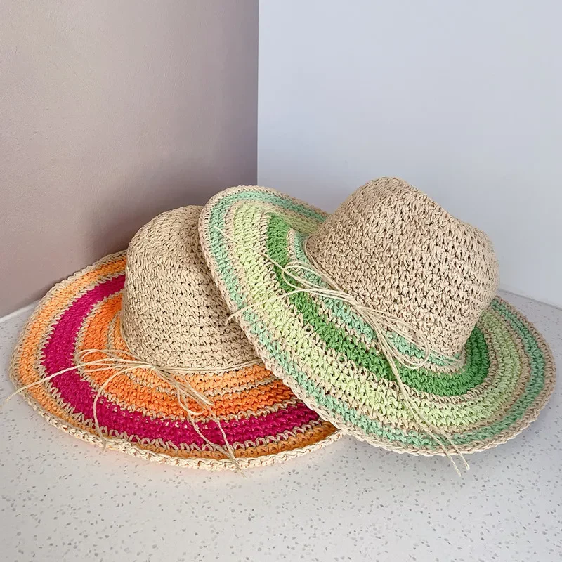 

Summer Women's Sunscreen Big Brimmed Hat Seaside Colorful Breathable Straw Hat Hand-woven Visor