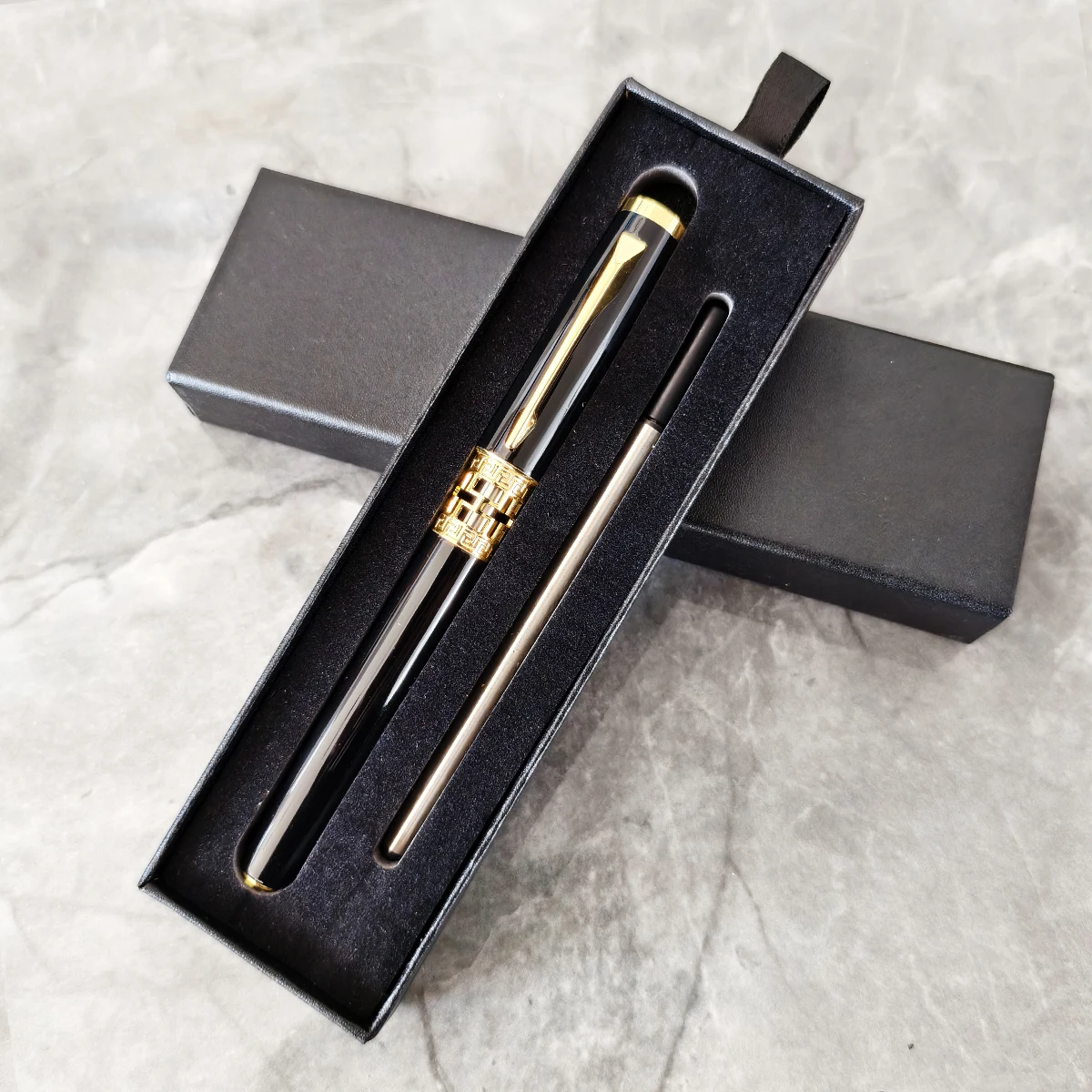 Luxury Metal Ballpoint Pen Box Set black Roller Pen Office Stationary 0.7mm Business Writing Customized Name Text Logo Gift