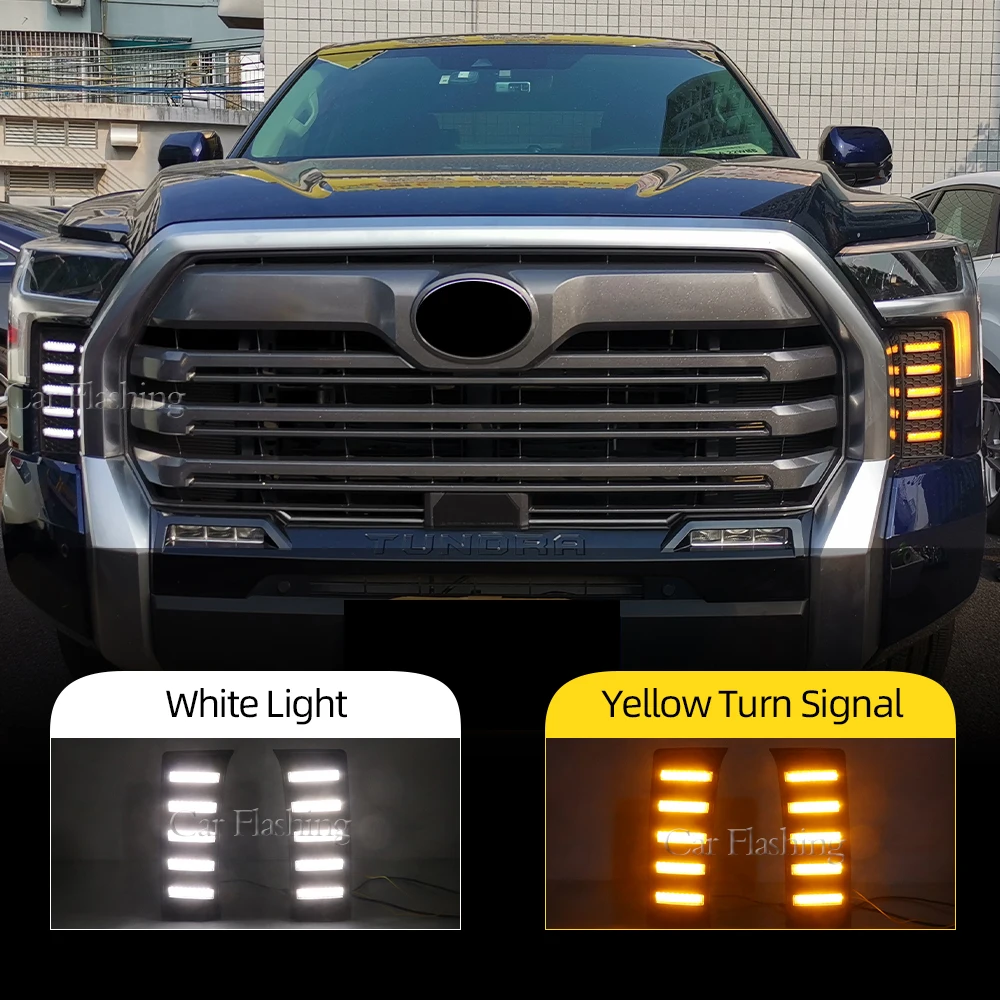 Car LED Daytime Running Light For Toyota Tundra 2022 2023 Dynamic Turn Signal Relay DRL Fog Lamp Decoration daylight
