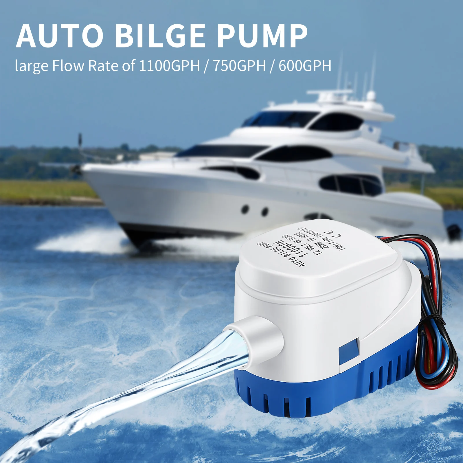 Fully Auto Bilge Pump 1100GPH DC 12V Electric Water Pump For Aquario Submersible Seaplane Motor Homes Houseboat Boat