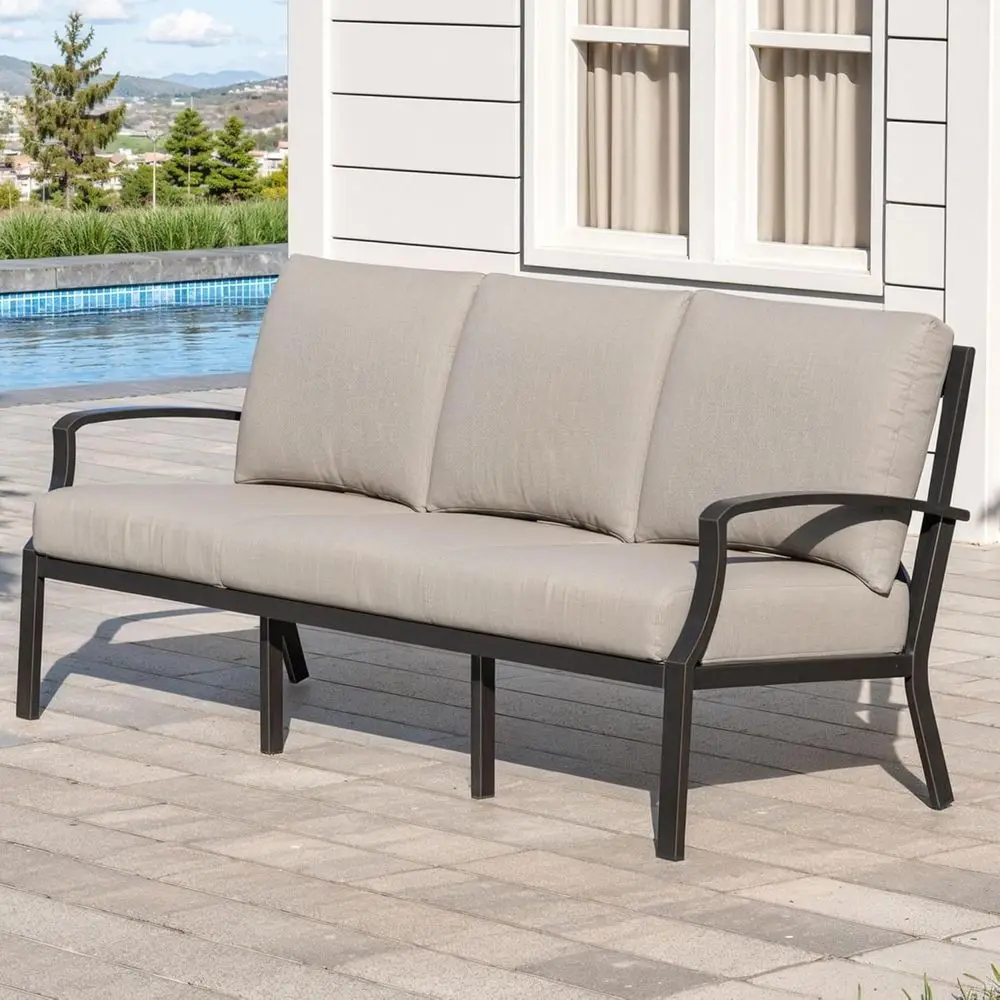 

Durable 3-Seat Outdoor Patio Sofa with Thick Cushions, Ideal for Garden or Backyard in Bronze
