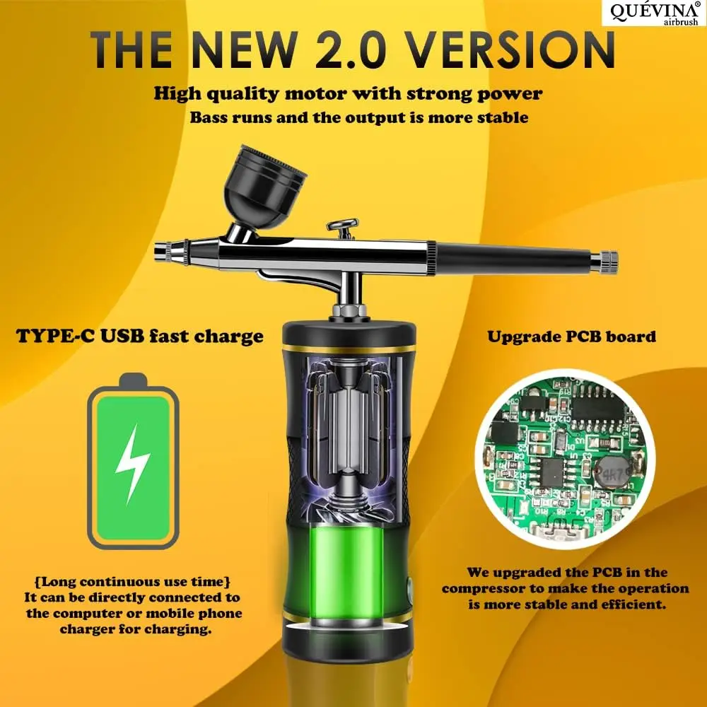 Draadloze airbrushkit met compressor voor make-up, tatoeage, nagelkunst, taartdecoratie en handwerk