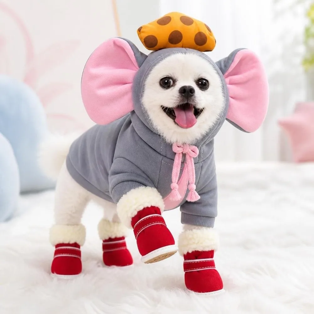 4 Stück Modische Warme Winter-Hundeschuhe Rutschfeste Katzen- und Welpensocken Verdickte Baumwoll-Hundeschuhe für Kleine und Mittelgroße Hunde – Detail 8