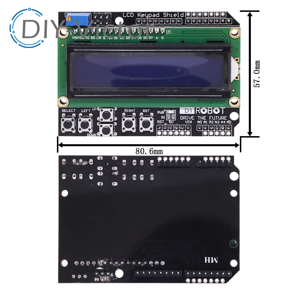 Placa de expansión de pantalla de módulo LCD para Arduino, protector de teclado LCD1602, ATMEGA328, ATMEGA2560, Raspberry Pi UNO, azul, 1602