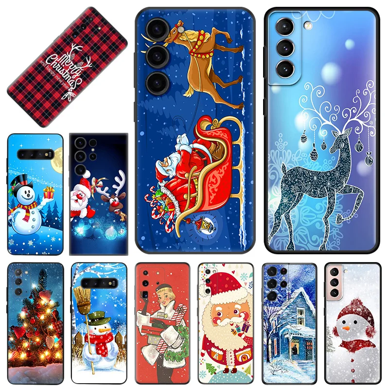 Christmas Santa Snowman Soft Phone Cases For Samsung Galaxy S23 Plus S24 S22 Ultra S21 S20 FE S10 Note 20 Lite Black Matte Cover