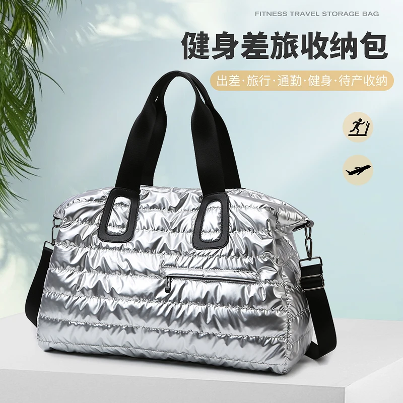 Winter Travel Bag For Women Large Capacity Space Cotton Shoulder Bag Black Silver Female Bag Waterproof Nylon Messenger Bag Big