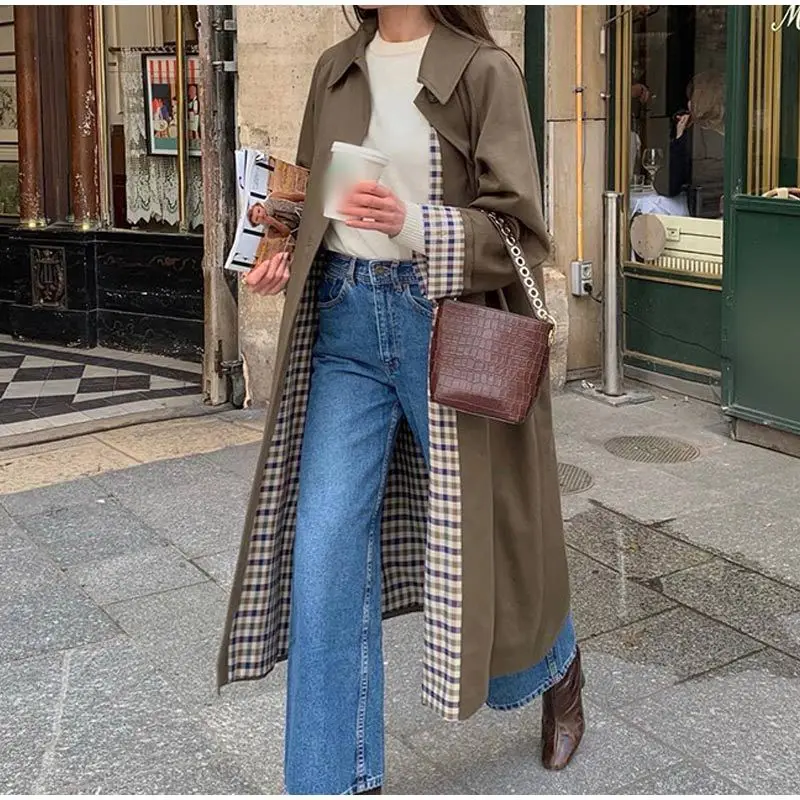 

Women's Fashion Long Trench Coat Retro Loose Single-breasted Coat Autumn and Winter Lapel High Street Temperament Coat