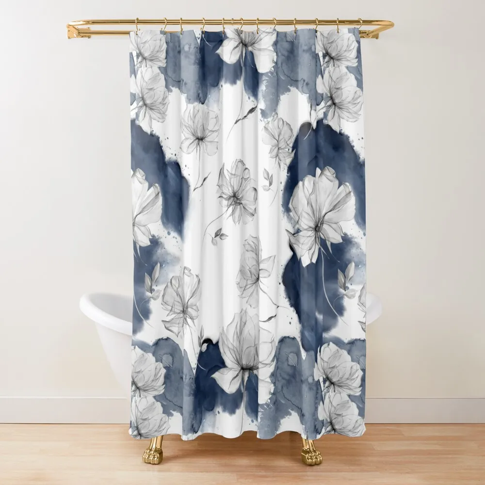 

Watercolor Whimsical Floral Blues Shower Curtain Funny Shower Bathroom Decor Curtain