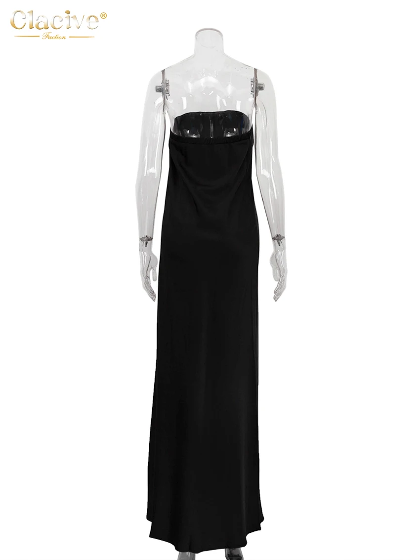 Clacive Summer Loose Black Women's Dress 2025 Fashion Strapless Sleeveless Maxi Dresses Sexy Classic Solid Dress Female Clothing