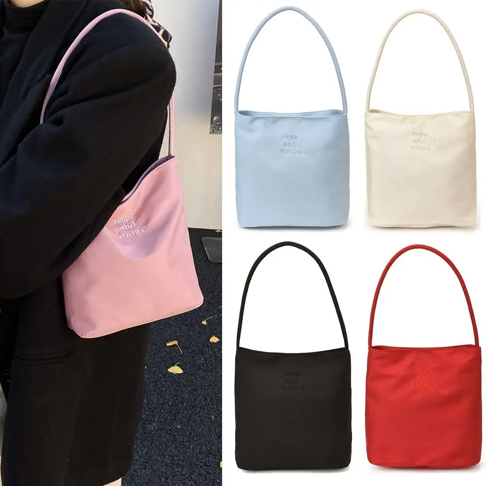Simple Single Strap Small Shoulder Bag High Capacity Embroidered Letters Tote Bag Solid Color Lightweight Underarm Bag For Women