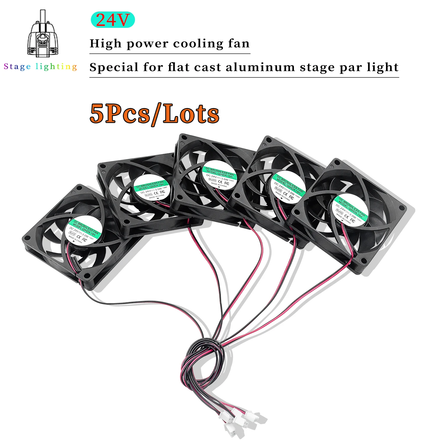 5Pcs/Lots Stage Par Light System Cooling Fan 7x7cm 24V for 18x18W 24x18W 54x3W Flat Cast Aluminum Par Light