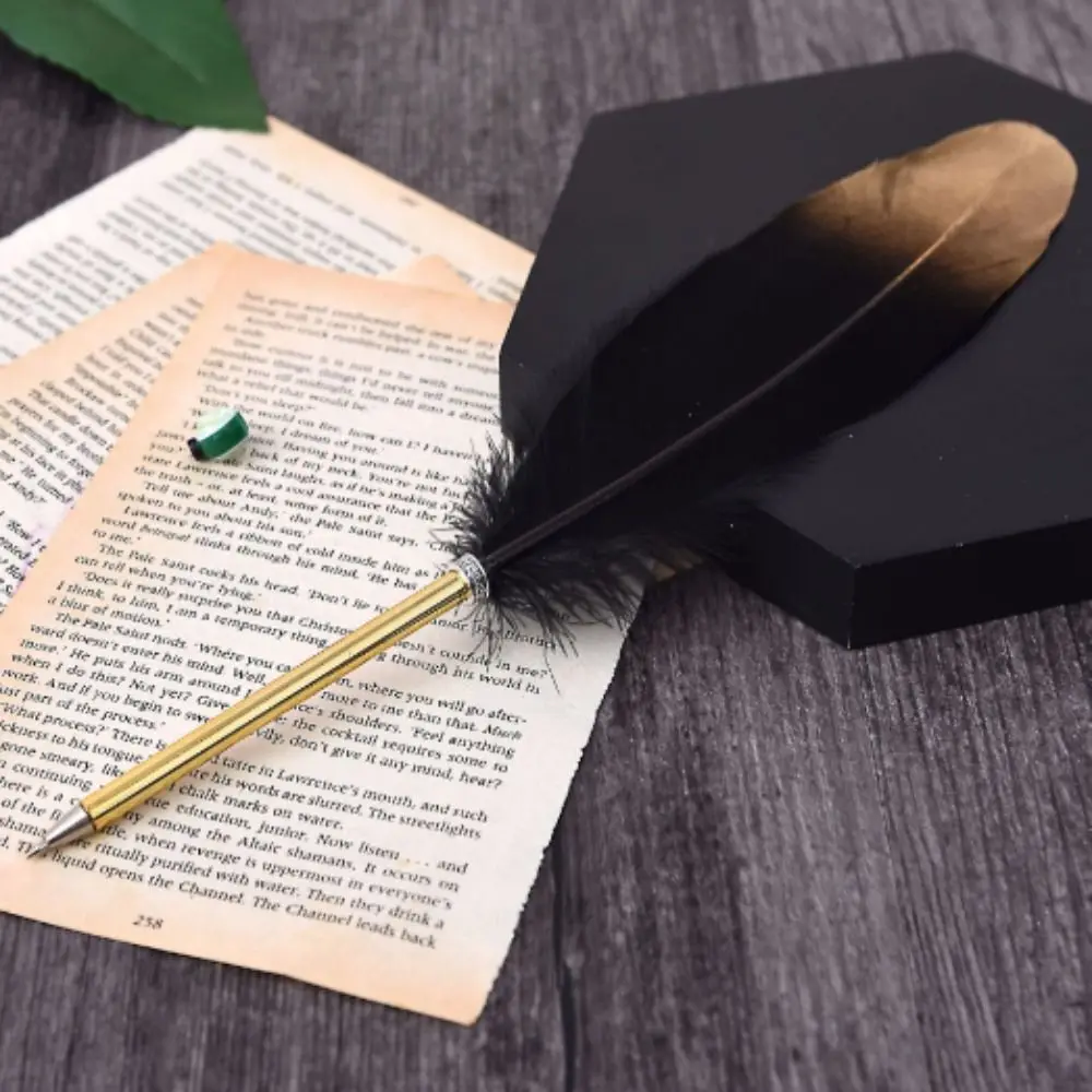 Smooth Writing Feather Quill Ballpoint Vintage Gift Wedding Soft Fluffy Pen Refined Black Calligraphy Pen Office
