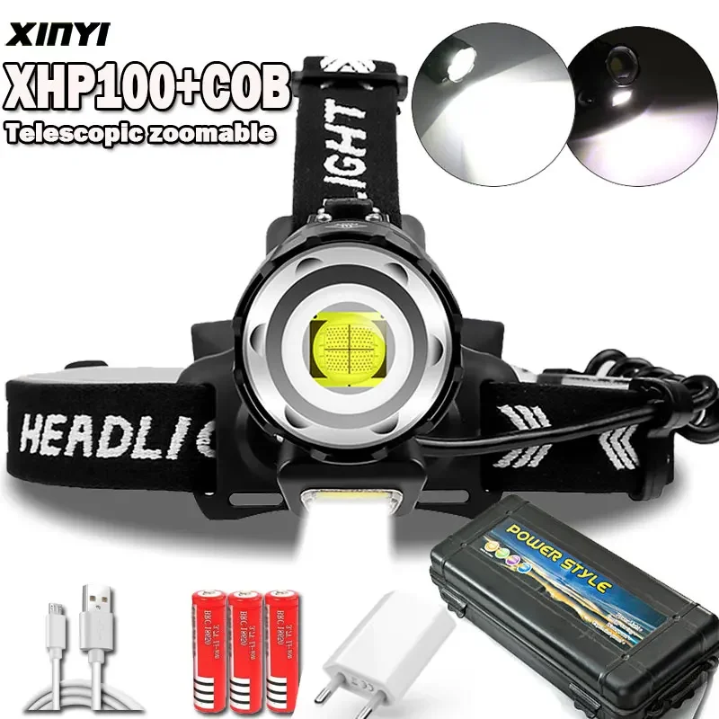 XHP100 Powerful Led Headlight 18650 XHP90 Led Headlamp Rechargeable Head Flashlight Head Lamp Torch Light Fishing Lamp