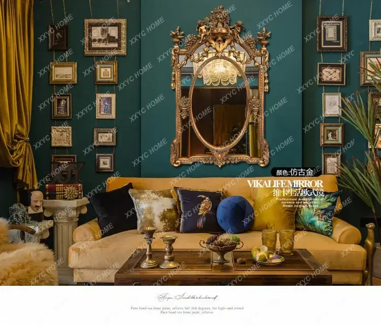 baroque retro art mirror fireplace wall decorative mirror carved bathroom mirror