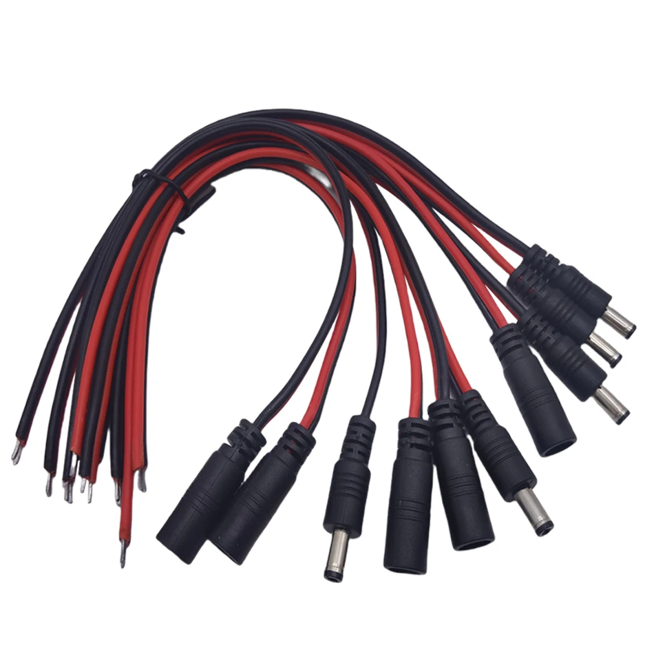 2/10/50PCS 18AWG 12V 24V Connectors Male Female Jack Cable Wire Line Adapter Plug Power Supply 5.5 x 2.1mm/ 2.5mm