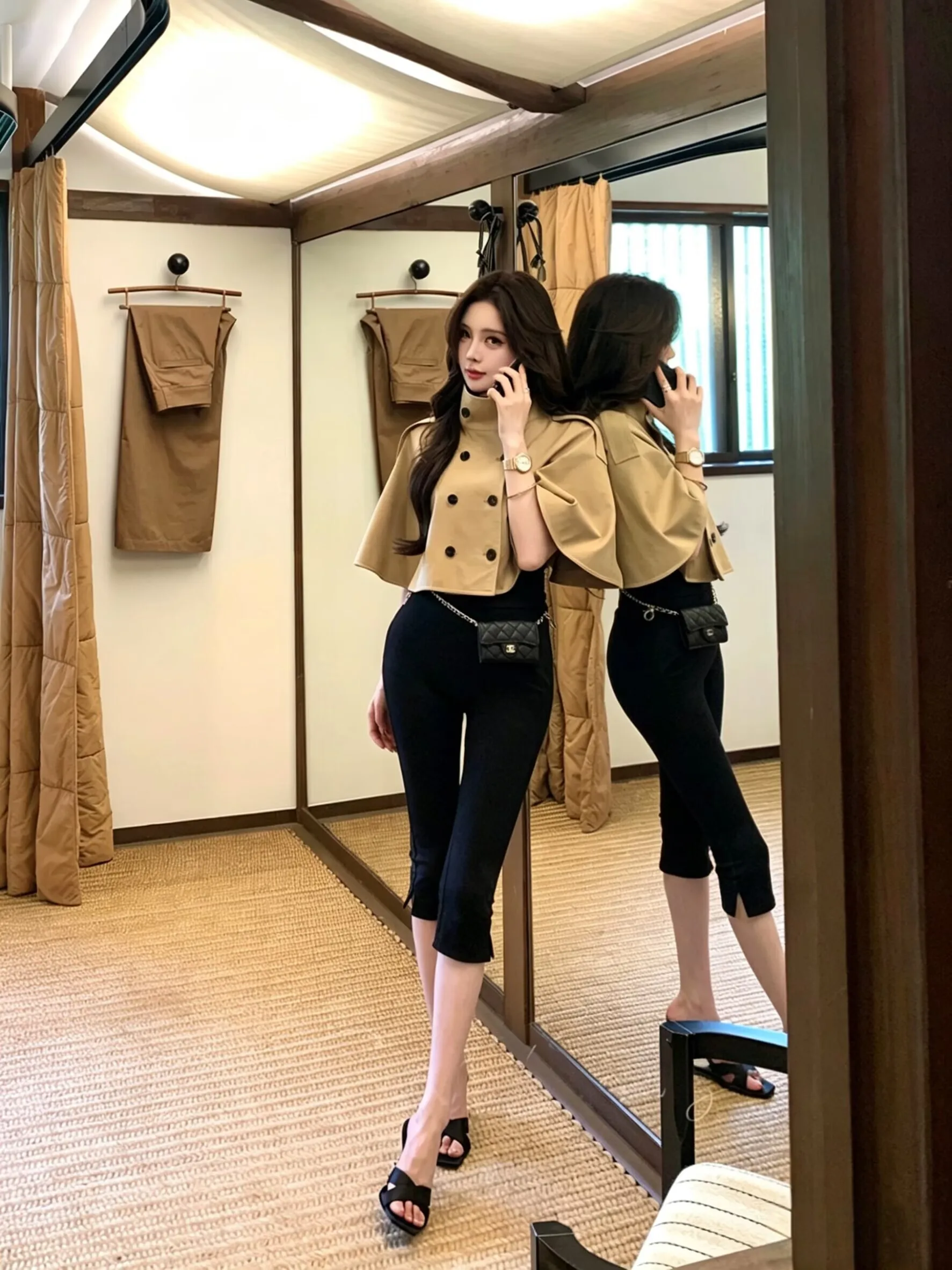 High Waist Capri Jeans Women's Slim Fit High Elasticity Fashionable Split Design Enhance Figure Slimming Effect Summer Jeans