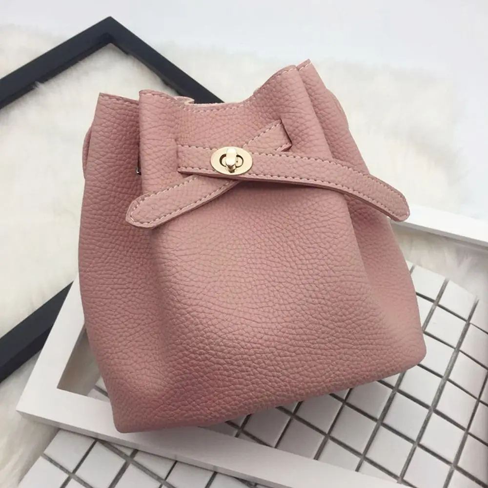 Women Bucket Bag French Style Crossbody Bag PU Leather Female Handbag Solid Color Retro Shoulder Bag Coin Purse