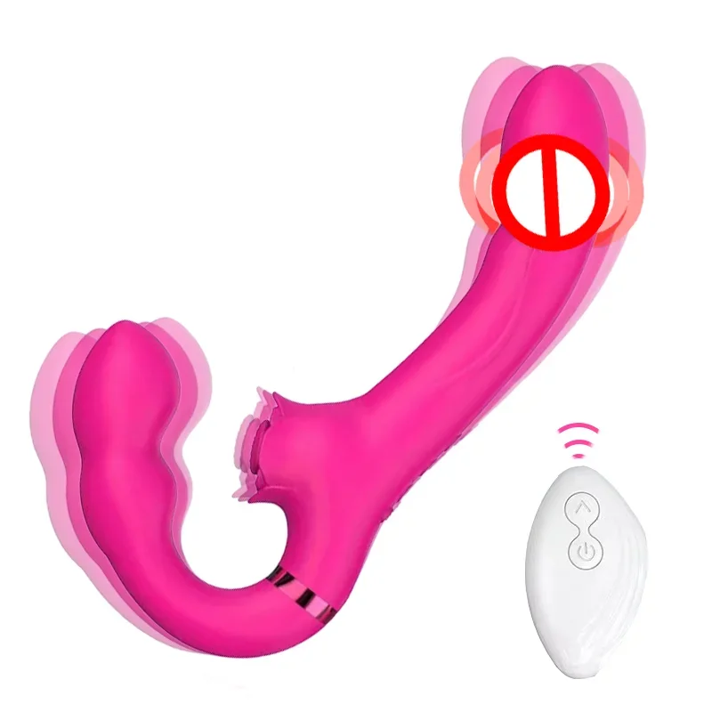 Strapless Strap-On G-Spot Dildo Vibrator 10 Modes Realistic Double-Ended Vibrating Butt Plug Sex Toys for Women Lesbians Couples