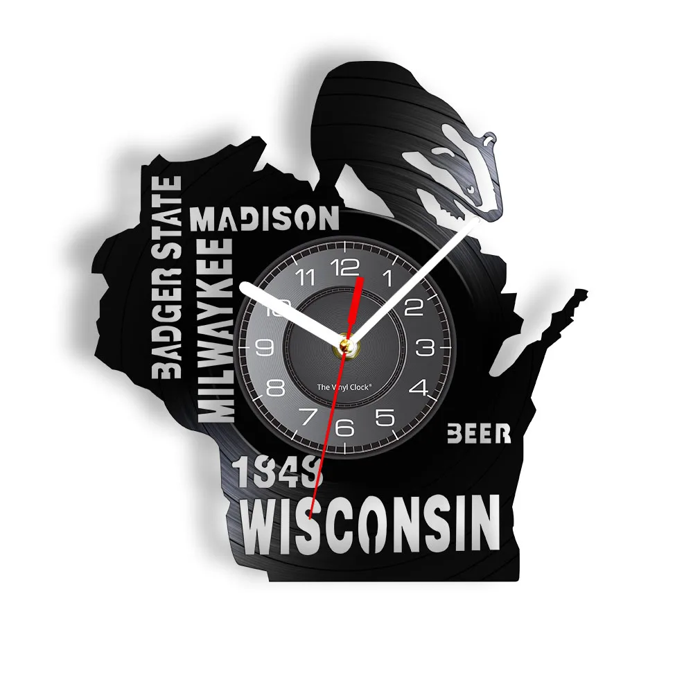 I love Wisconsin Badger State Beer Настенные часы Homesick Wall Art Milwaykee Madison Виниловая пластинка Настенные часы USA Travel