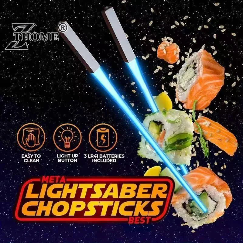 1Pair Glowing Light Saber Chopsticks Washable Detachable LED Chopstick Reusable Luminous Chopstick Night