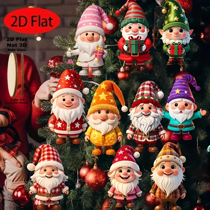 10 Stück bunte Weihnachtszwerg-Dekoration, 2D-Holzanhänger, Weihnachten, Neujahr, Karneval, Geschenk, Zuhause, Party, Deko, ideal für Weihnachtsgeschenke