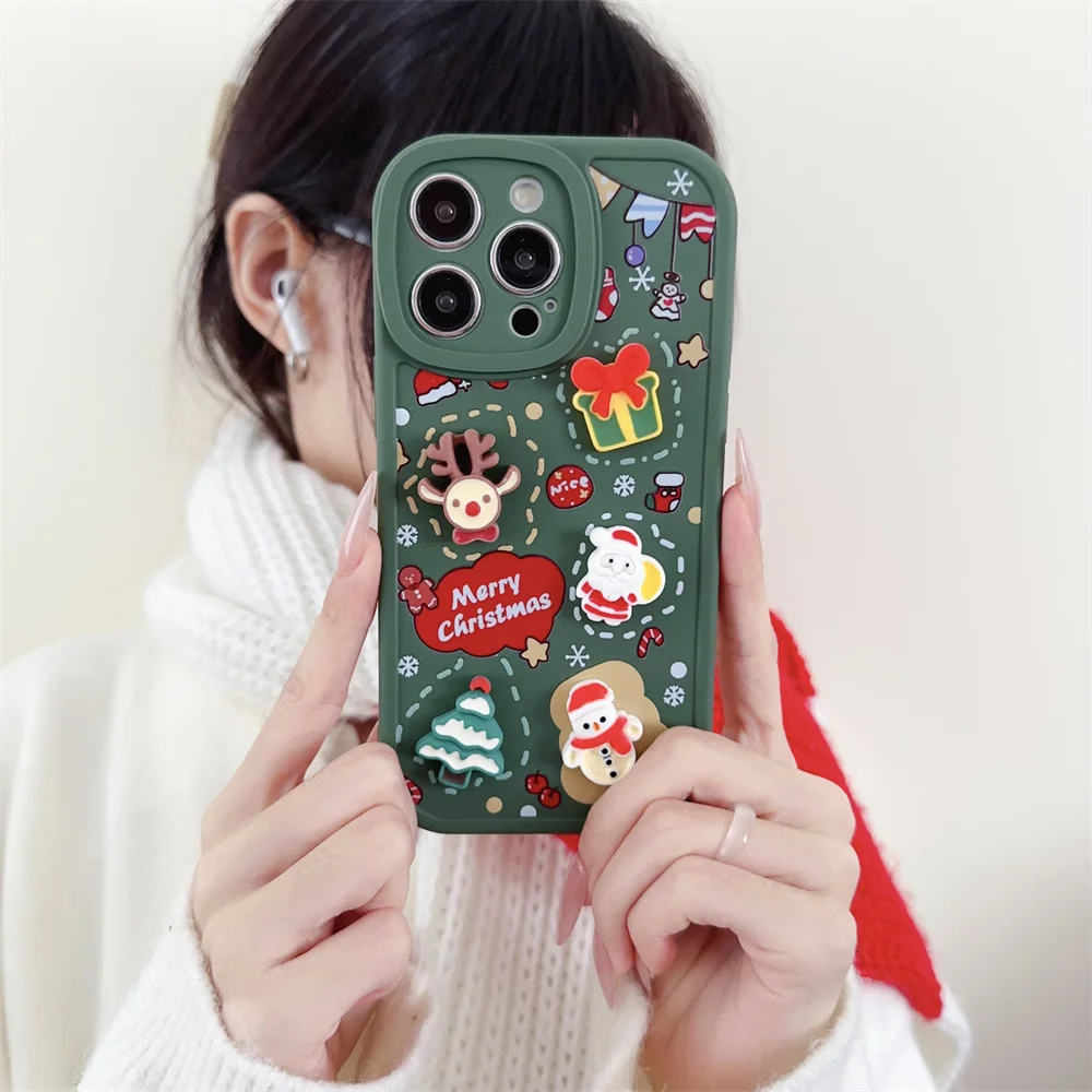 Lovebay 3D Christmas New Year Gift Case Cute Protective Cover For iPhone 16 15 14 13 12 11 Pro Max 7 8 14 Plus XS XR Soft Shell