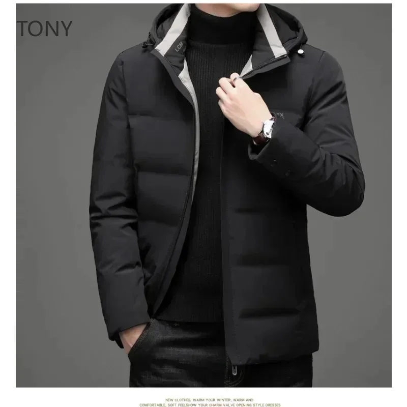 Short Down Jacket Hooded s Removable Grey Duck Padding Designer Clothes Men Winter for 's Coat