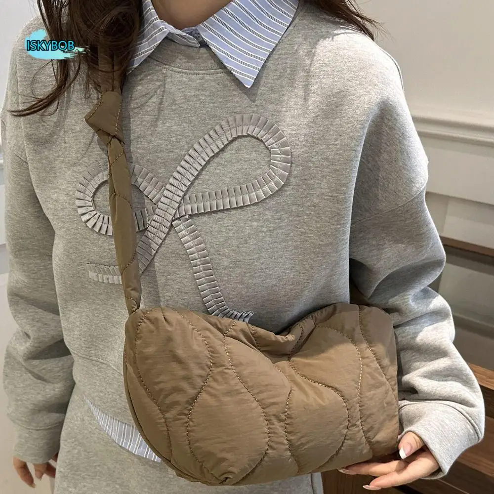 

Casual Solid Color Nylon Crossbody Bag Quilted Adjustable Strap Puff Bag Padded Large Capacity Nylon Shoulder Bag Female