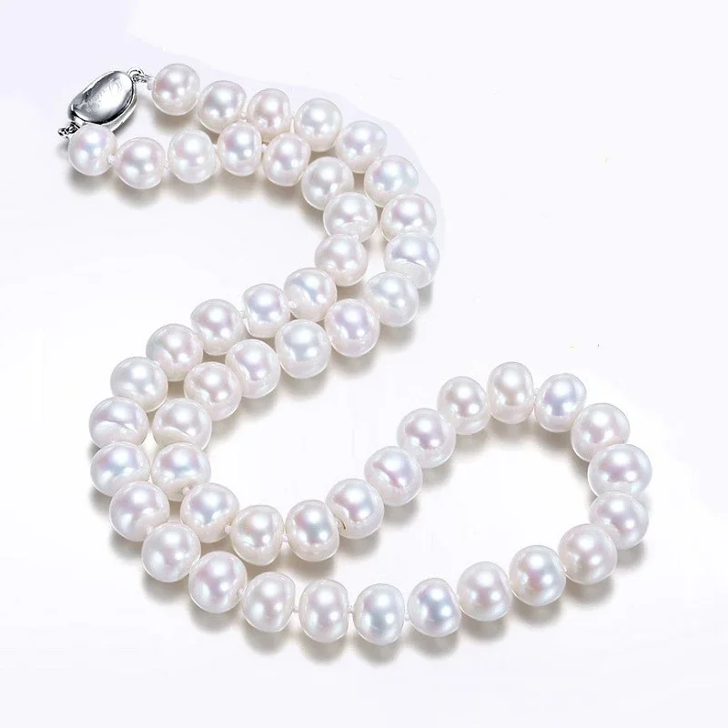 9-10mm Genuine Freshwater Pearl Necklace for Women Natural Pearl Strand Necklace Elegant Jewelry Gift