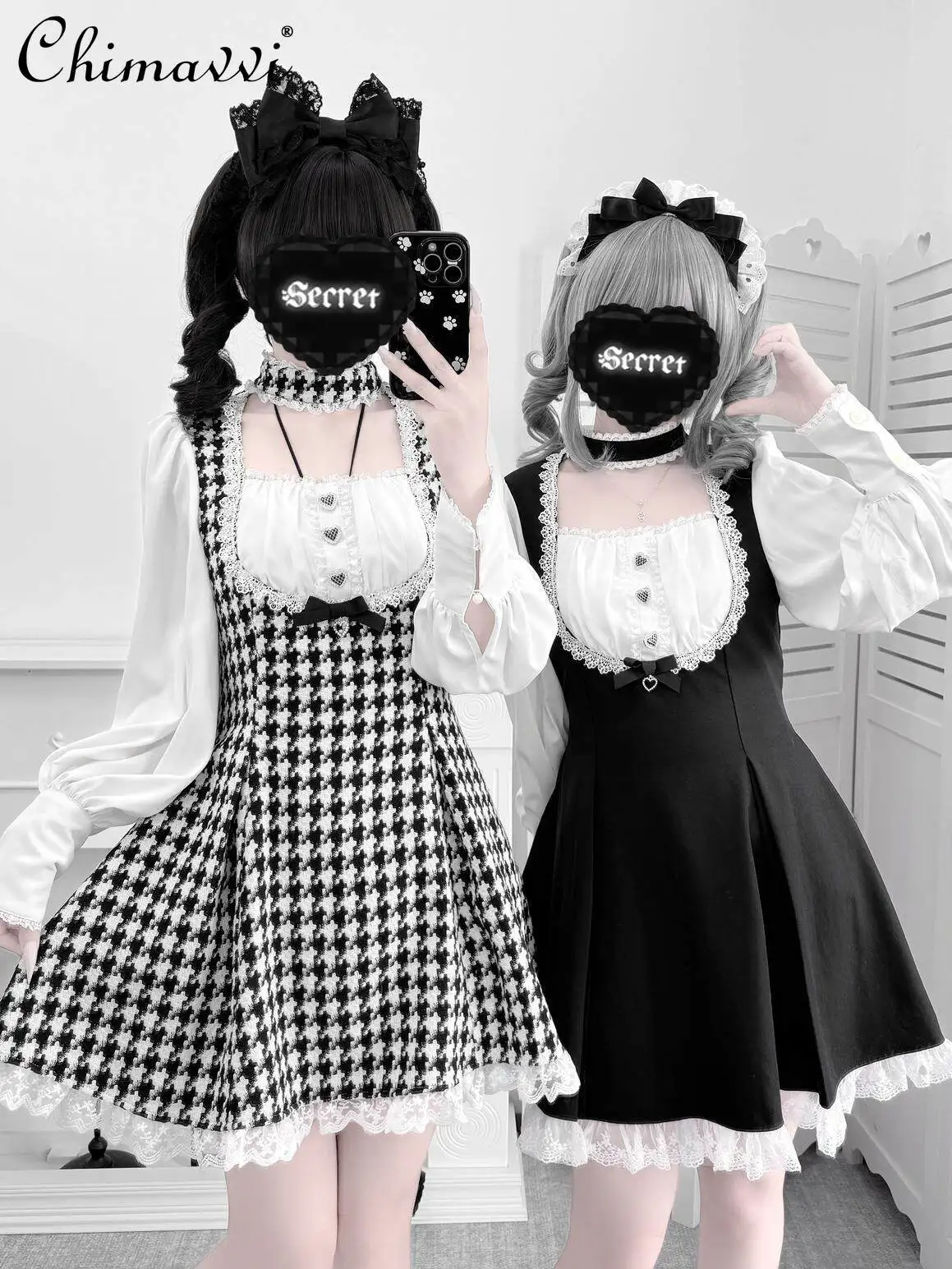 

Original Japanese Mass Production Neck Ring Long Sleeves Lace Op Dress Spring New Mine Series Cute Bow Silm Elegant Lolita Dress