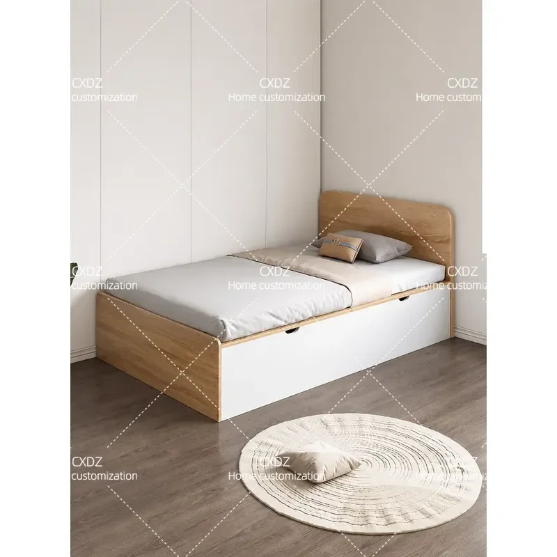 Wooden tatami bed can be customized small apartment type rollover box bed 1.2 meters storage storage single bed