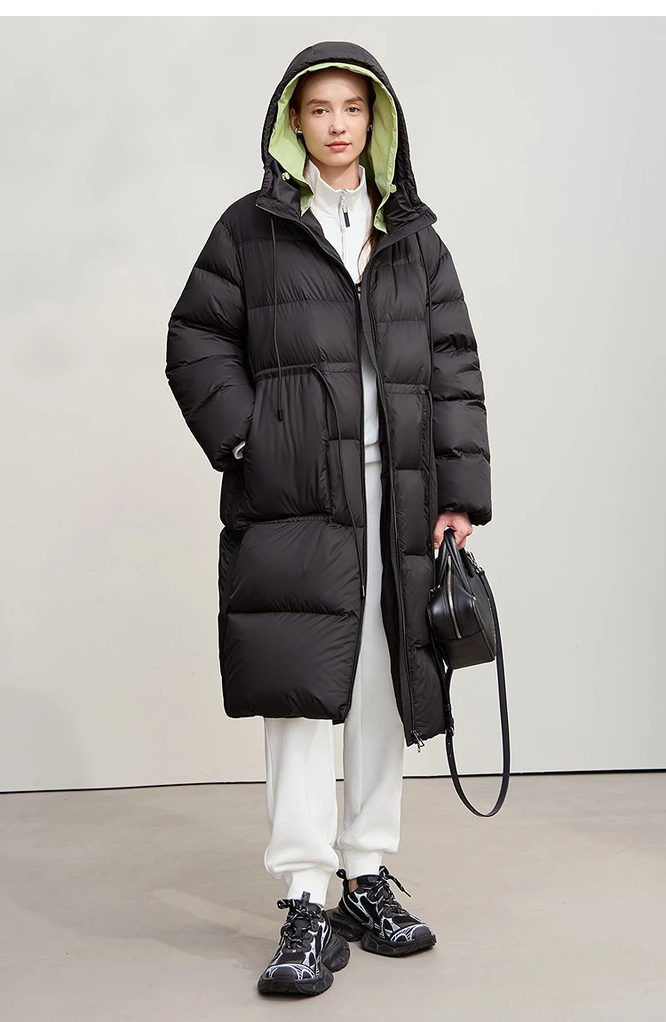 AMII Hooded Down Jacket 2026 Winter New Warm Zipper Long Sleeve 85% White Duck Down Coat Woman Loose Straight Long Coat 12524017