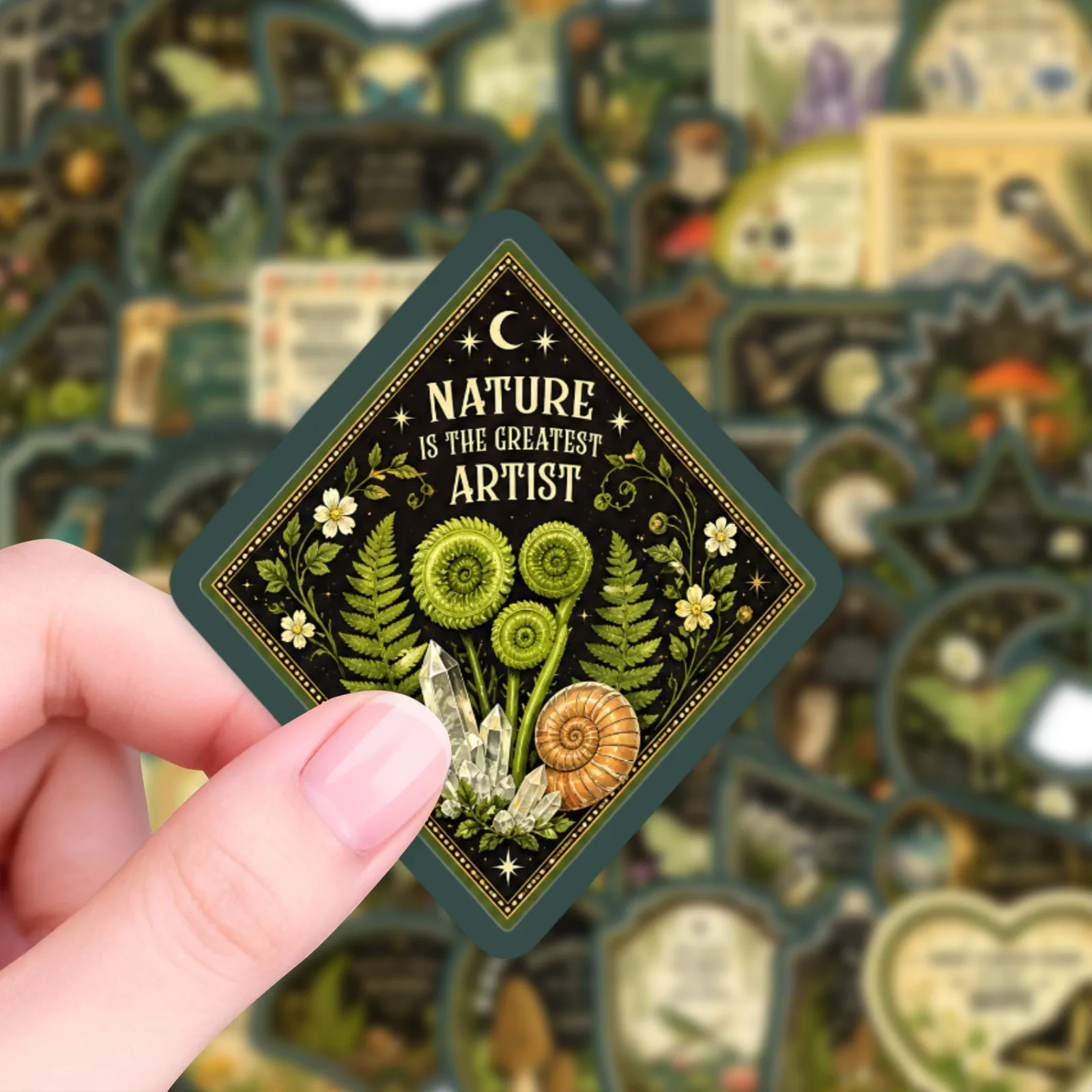 50-Pack Waterproof Vintage Nature-Themed Stickers for Journaling Guitar Luggage Bicycle Decoration