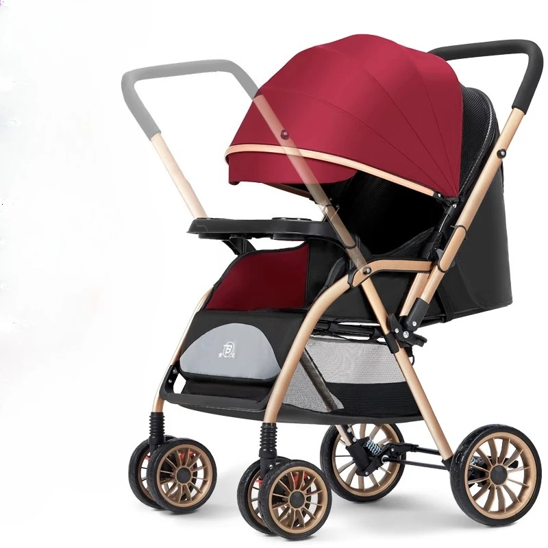 

Reversible 4-Wheel Baby Stroller 5Level Canopy Breathable Mesh Ultra-Light Foldable Bassinet with Shock Absorption for Newborns