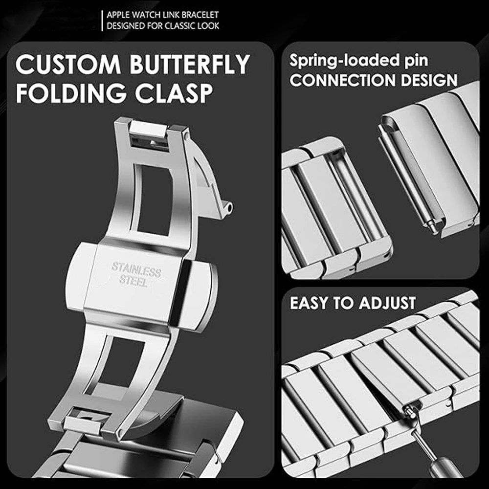 أشرطة من الفولاذ المقاوم للصدأ لساعة أبل الترا 2 باند 49 ملم 46 ملم 45 ملم 44 ملم 42 41 40 ملم سوار كوريا iWatch سلسلة 10 9 8 7 6 SE