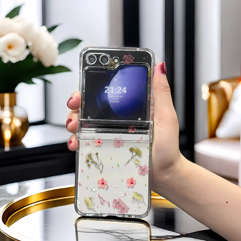 Elegant Stylish Design For Samsung Galaxy Z Flip 3 Phone Case For Women Flower Z Flip 4 5 Bag Zflip3 Zflip4 Zflip5 Rear Covers