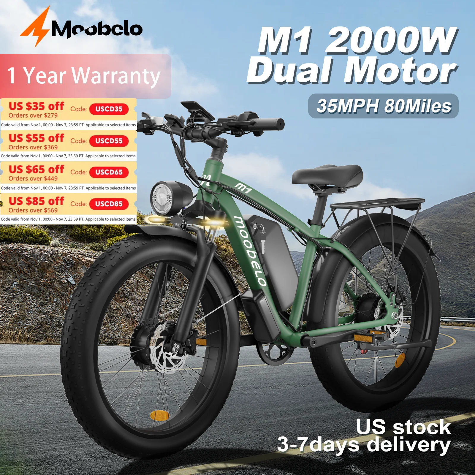 دراجة كهربائية مزدوجة بدون فرش بقدرة 48 فولت 2000 وات للبالغين مع بطارية شحن سريعة مثالية للتنقل اليومي الأمريكي