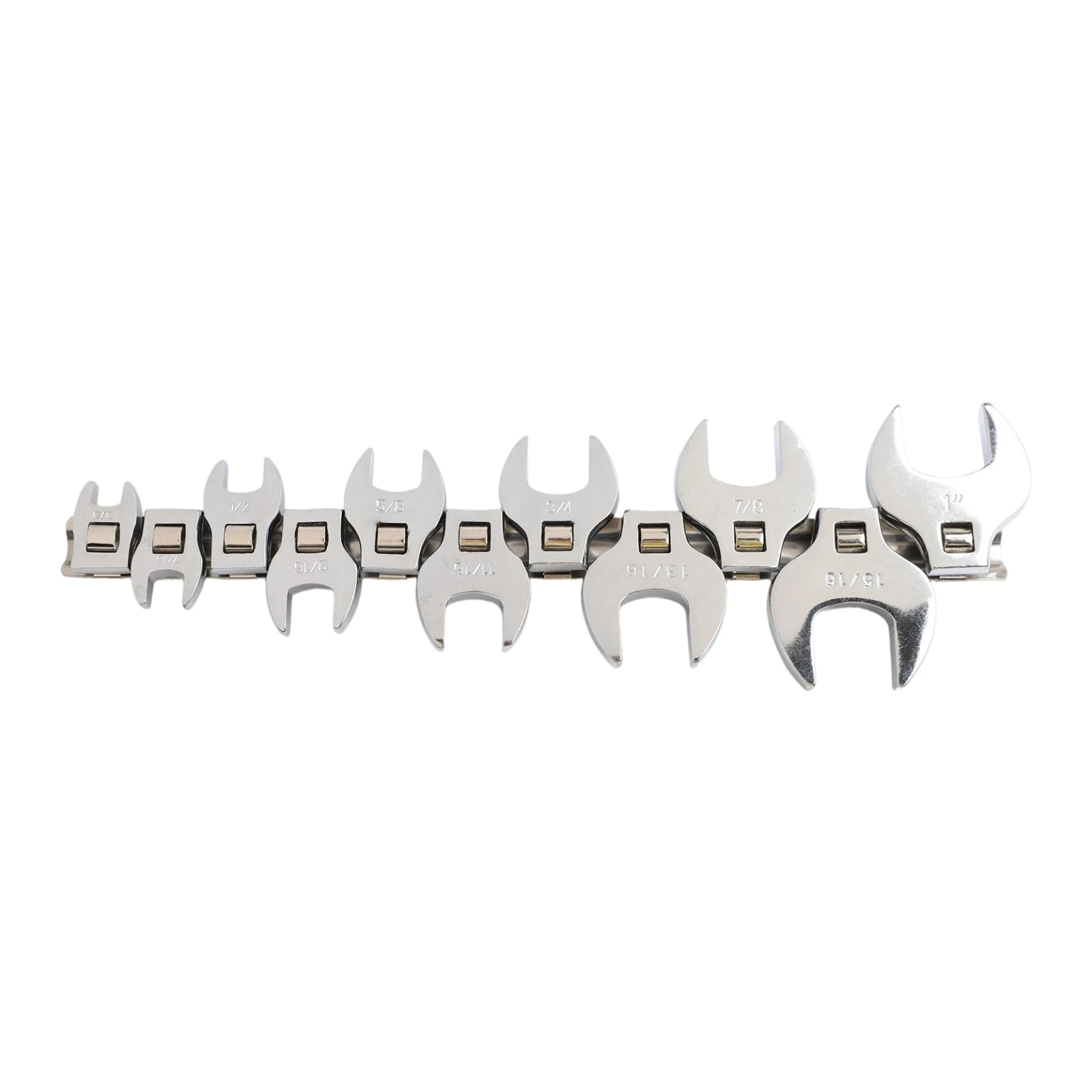 11 Piece Metric Foot Open End Spanner Set 3/8in To 1inch Silver Carbon Steel Crows Foot Wrench For Loosening Nuts Bolts Hand Too